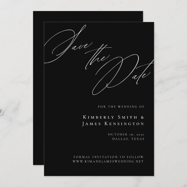 Elegante formale Kalligraphie Black Wedding Save The Date (Vorne/Hinten)