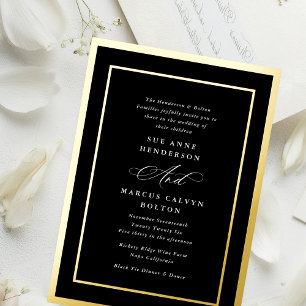 Elegante formale Kalligraphie Onyx Gold Frame Wedd Folieneinladung