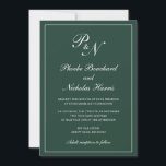 Elegante formale Mongram Forest Green Wedding Einladung<br><div class="desc">Traditionelle Waldgrün Hochzeitseinladung mit einem einfachen und klassischen Design mit Ihren beiden ersten Monogramm und Ihren Namen in einer eleganten Kalligraphie innerhalb eines dünnen Randes. Alle Designelemente können im Entwurfsbearbeitungstool geändert werden. Diese eleganten Einladungen sind perfekt für eine formelle Hochzeit.</div>
