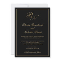 Elegante formale Monogram Black and Gold Wedding