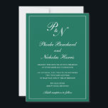 Elegante formale Monogram Emerald Green Wedding Einladung<br><div class="desc">Traditionell smaragdgrüne Hochzeitseinladung mit einem einfachen und klassischen Design mit Ihren beiden ersten Monogramm und Ihren Namen in einer eleganten Kalligraphie innerhalb eines dünnen Randes. Alle Designelemente können im Entwurfsbearbeitungstool geändert werden. Diese eleganten Einladungen sind perfekt für eine formelle Hochzeit.</div>