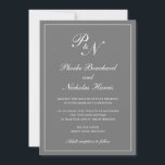 Elegante formale Monogram Simple Gray Wedding Einladung<br><div class="desc">Traditionelles mittel grau / grau Hochzeitseinladung mit einem einfachen und klassischen Design mit Ihren beiden ersten Monogramm und Ihren Namen in einer eleganten Kalligraphie innerhalb eines dünnen Randes. Alle Designelemente können im Entwurfsbearbeitungstool geändert werden. Diese eleganten Einladungen sind perfekt für eine formelle Hochzeit.</div>