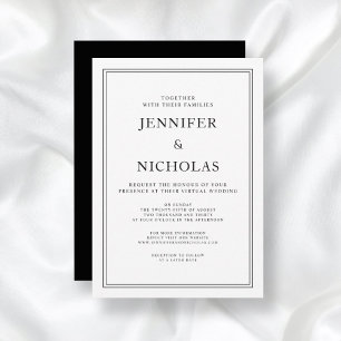 Elegante formale Schwarz-Weiß-Virtuelle Hochzeit Einladung