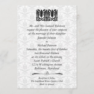 Elegante formale Schwarze Damast Blumenhochzeit Einladung