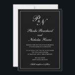 Elegante formale Schwarze Hochzeit in Monogramm Einladung<br><div class="desc">Traditionell schwarze Hochzeitseinladung mit einem einfachen und klassischen Design mit Ihren beiden ersten Monogramm und Ihren Namen in einer eleganten Kalligraphie innerhalb eines dünnen Randes. Alle Designelemente können im Entwurfsbearbeitungstool geändert werden. Diese eleganten Einladungen sind perfekt für eine formelle Hochzeit.</div>
