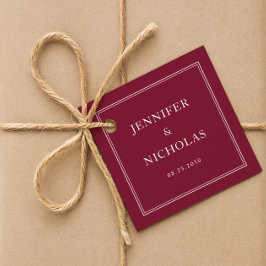 Elegante formelle Burgunder-Hochzeit Geschenkanhänger
