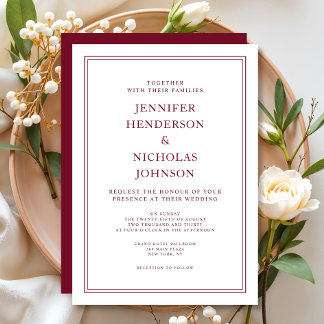 Elegante formelle burgunderrote Hochzeit  Einladung