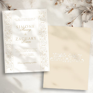 Elegante formelle Ecru-Rollenwerk-Rand-Hochzeit Einladung