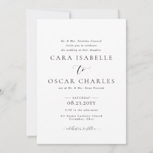 Elegante formelle, einfache Schwarz-Weiß-Hochzeit Einladung