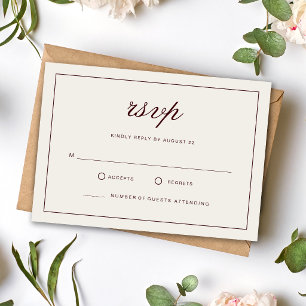 Elegante formelle Elfenbein- und Burgunder-Hochzei RSVP Karte