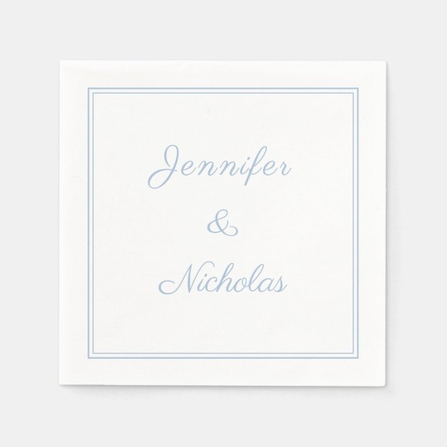 Elegante formelle hellblaue Schrift Hochzeit Serviette (Vorderseite)
