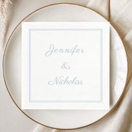 Elegante formelle hellblaue Schrift Hochzeit Serviette