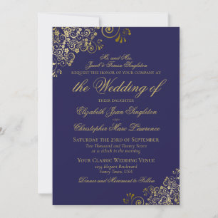 Elegante formelle Hochzeit in Mitternachtsnavyblau Einladung