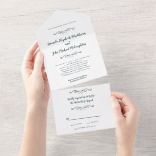 Elegante formelle Hochzeit Smaragdgrün Weiß Trifol All In One Einladung