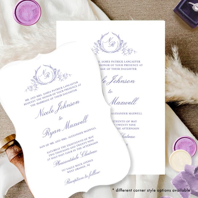 Elegante formelle Mongram Lavender Wedding Einladung (Von Creator hochgeladen)