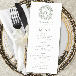 Elegante formelle Monogramm-Wappen Hochzeit in Sag Menükarte