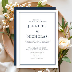Elegante formelle Navy-Blau-Hochzeit Einladung