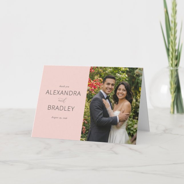 Elegante formelle rosa Fotografie Dankeskarte (Vorderseite)