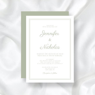 Elegante formelle Sage Green Script Hochzeit Einladung
