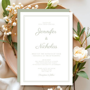 Elegante formelle Sage-Grün-Script-Hochzeit Einladung