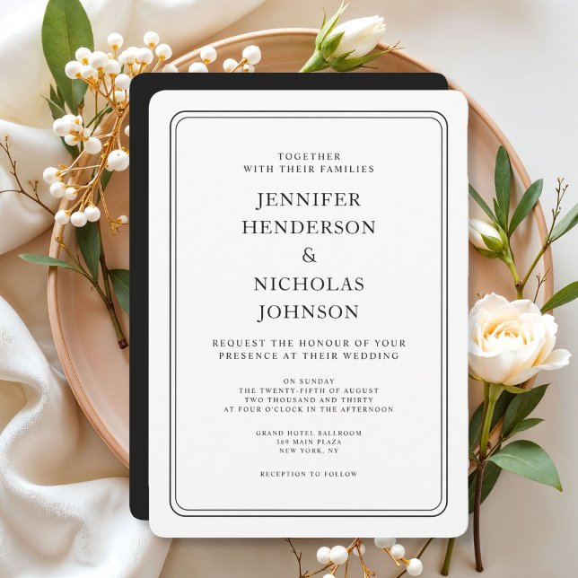 Elegante formelle Schwarz-Weiß-Hochzeit Einladung (Elegant Formal Black And White Wedding Invitation)