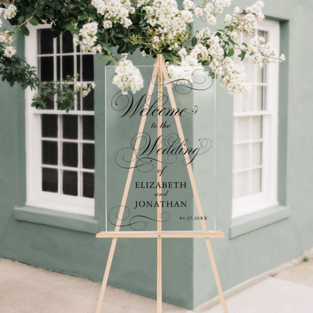 Elegante formelle Schwarze SkriptWedding Willkomme Acrylschild (Elegant Formal Black Script Wedding Welcome Acrylic Sign)