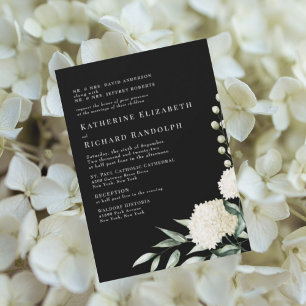 Elegante formelle schwarze und weiße florale Hochz Einladung