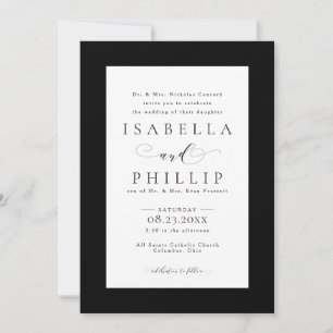 Elegante formelle schwarze und weiße Hochzeit Einladung