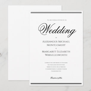 Elegante formelle schwarze und weiße Hochzeit Einladung