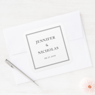 Elegante formelle schwarze und weiße Hochzeit Quadratischer Aufkleber