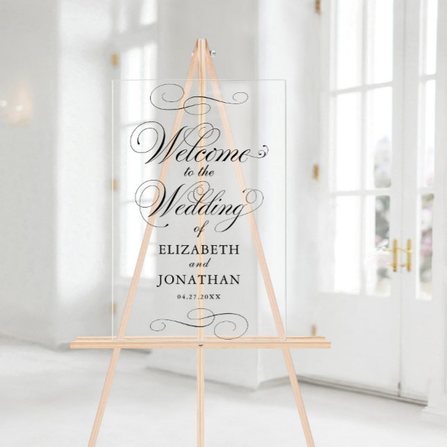 Elegante formelle Script Black Wedding Willkommen Acrylschild (Elegant Formal Script Black Wedding Welcome Acrylic Sign)