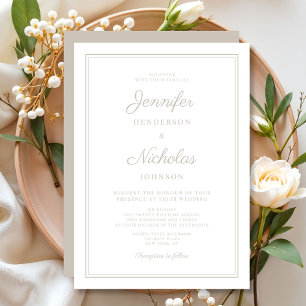 Elegante formelle Taupe-Schrift Hochzeit  Einladung