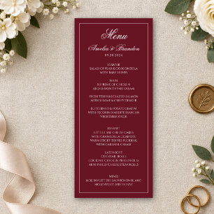 Elegante formelle, tiefe Burgunderrand-Hochzeit Menükarte