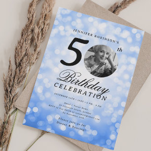 Elegante Foto 50. Geburtstagsfeier Navy Bokeh Einladung