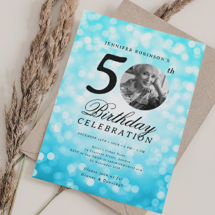 Elegante Foto 50. Geburtstagsfeier Türkis Bokeh Einladung