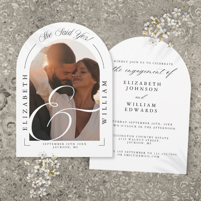 Elegante Foto Arch Calligrafy Engagement Party Einladung (Elegant Photo Arch Calligraphy Engagement Party Invitation)