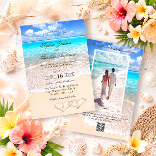 Elegante Foto Blaue Ozean-Tropenstrand-Hochzeit Einladung