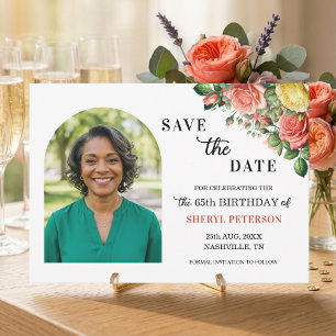 Elegante Foto-Blumen zum 65. Geburtstag Save The Date