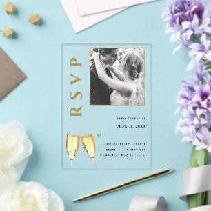 Elegante Foto Champagner Hochzeit RSVP Acryleinladungen