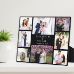 Elegante Foto Collage Black Wedding Fotoplatte<br><div class="desc">Eine elegante Collage aus mehreren Fotos für Neuvermählte mit 8 Fotos Ihres Hochzeitstages,  Verlobung,  Flitterwochen,  Brautparty,  Trauzeugen,  Familienmitgliedern,  etc.,  und Ihren Namen und Hochzeitstag in eleganter weißer Typografie vor schwarzem Hintergrund.</div>