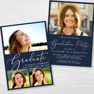 Elegante Foto Collage Blue Graduation Party Einladung