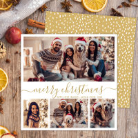 Elegante Foto Collage Gold Script Schnee Weihnacht