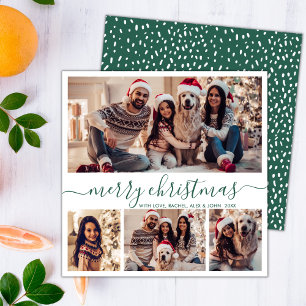 Elegante Foto Collage Green Script Schneezeit Feiertagskarte
