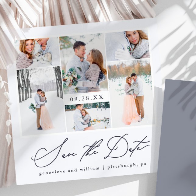 Elegante Foto Collage Kalligraphie Save the Date (Von Creator hochgeladen)