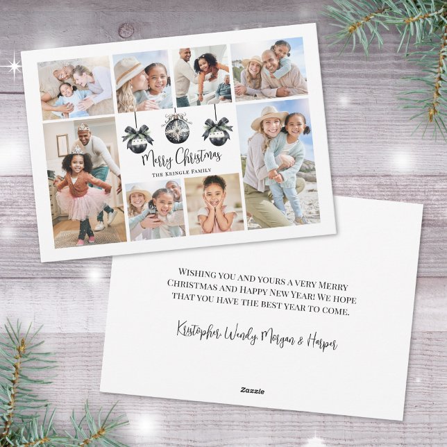 Elegante Foto Collage Schwarz-weiß Weihnachten (Elegant Photo Collage Black White Christmas Holiday Card )