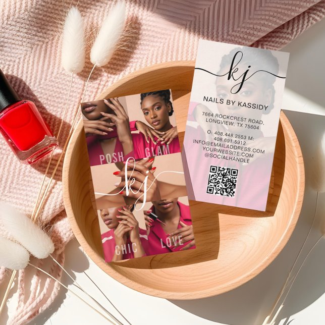 Elegante Foto Collage Script Calligraphy Monogram Visitenkarte (Elegant Photo Collage Script Calligraphy Monogram Business Card)