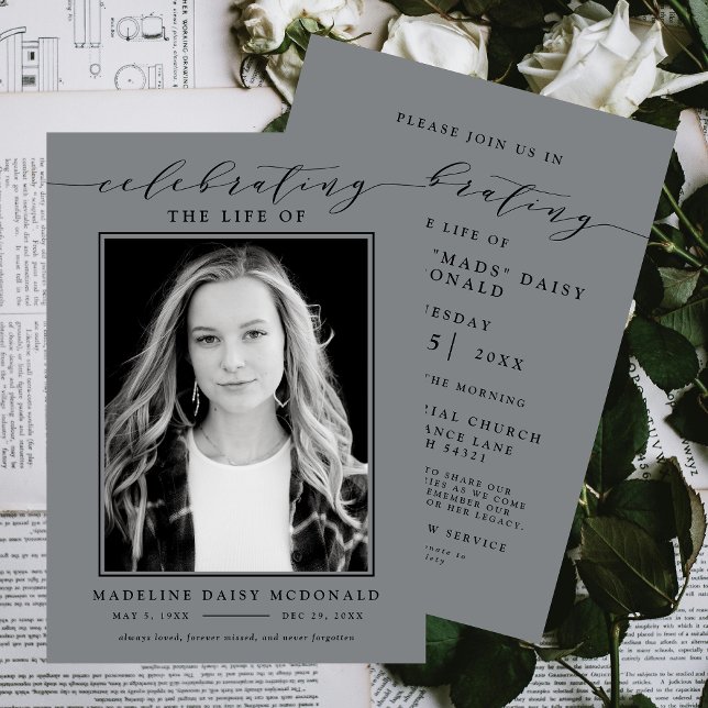 ELEGANTE FOTO-FEIERUNG LEBEN MEMORIAL FUNERAL EINLADUNG (Von Creator hochgeladen)