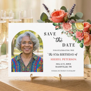 Elegante Foto-Florals zum 87. Geburtstag Save The Date