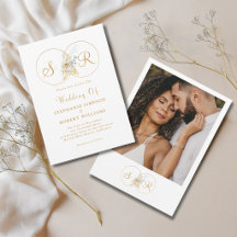 Elegante Foto-Gold-Monogramm-Hochzeits-Einladung