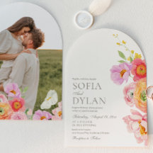 Elegante Foto-Hochzeitseinladung mit Blumenmotiv